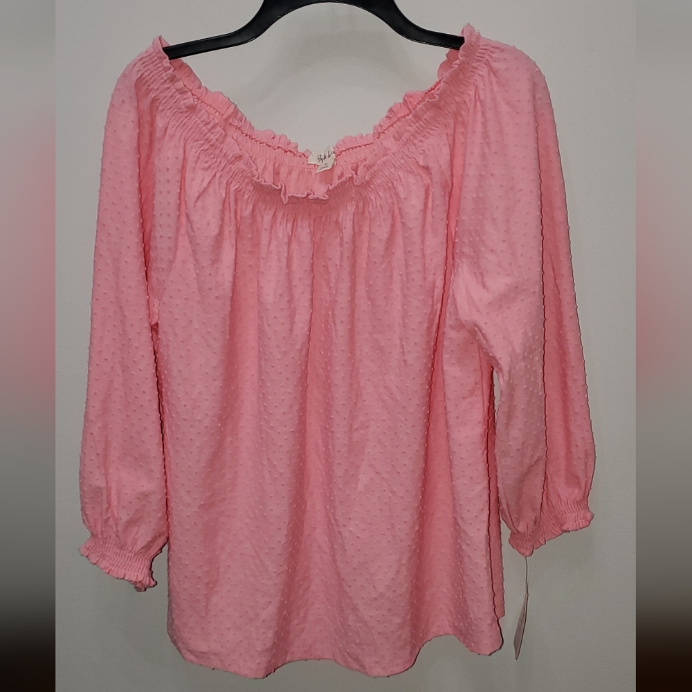 STYLE & CO PINK OFF-THE-SHOULDER TEXTURED TOP